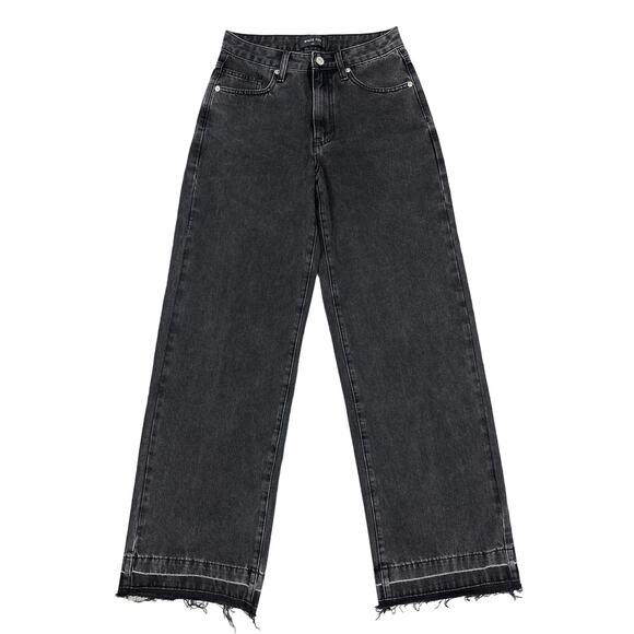 White Fox Boutique - I Don't Need You Mid Rise Wide Leg Jeans in Black Acid Wash - Picture 1 of 5